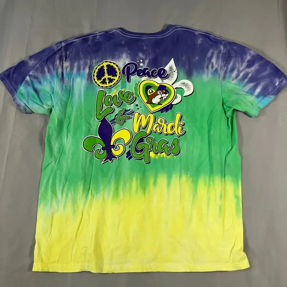 Buc-ee’s T-Shirt‎ Mens 3XL Tie-Dye Mardi Gras Peace Love Beaver Graphic Tee